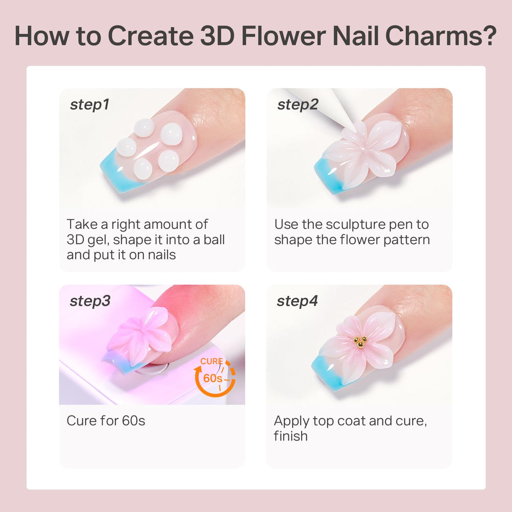 MIZHSE gel 3D: flores en relieve para uñas decorativas.