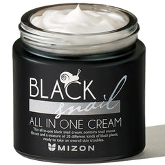 MIZON Crema Caracol Negro en frasco de 75 ml para hidratación suave diaria.