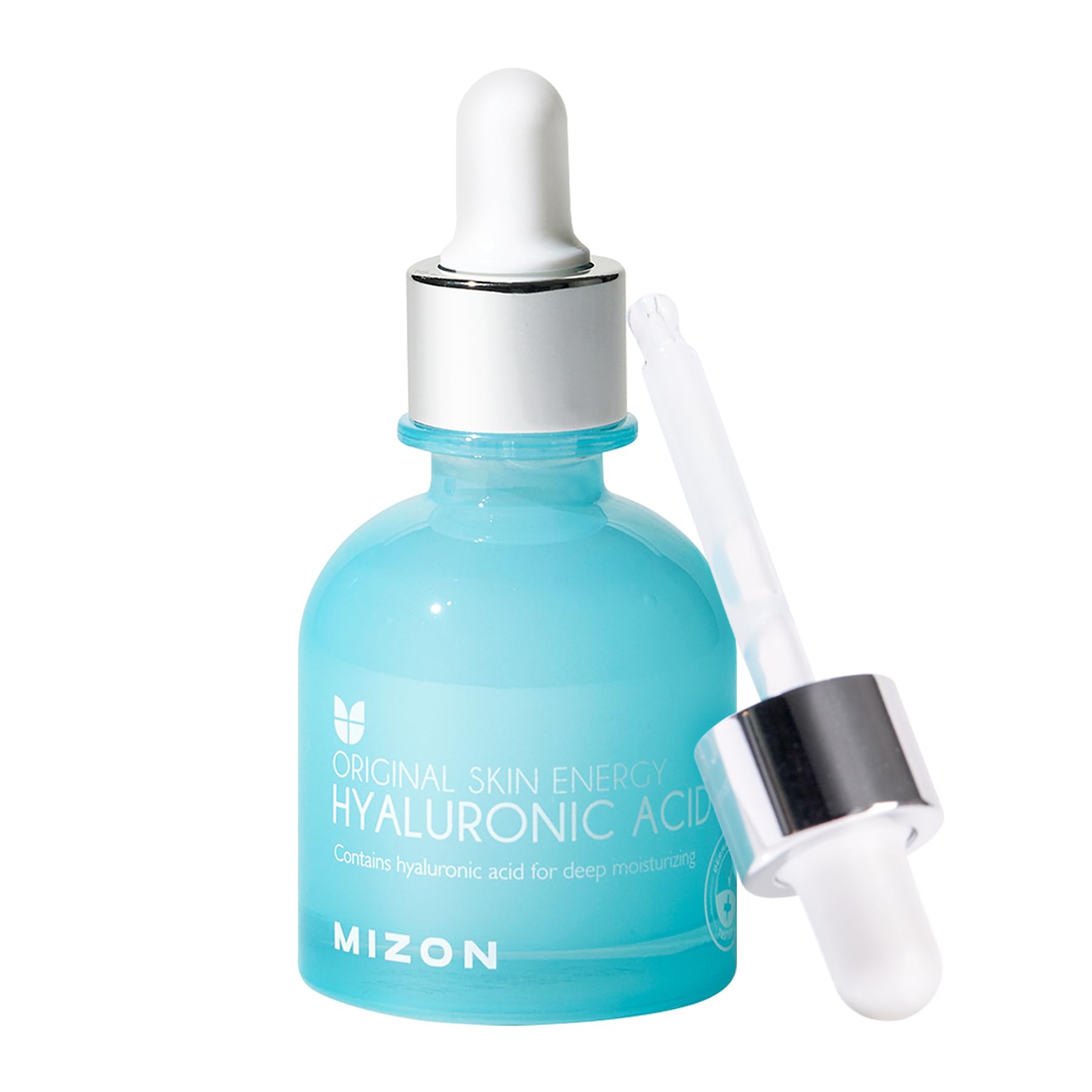 MIZON Hyaluronic Acid 100 Serum bottle highlighting deep hydration and glow.