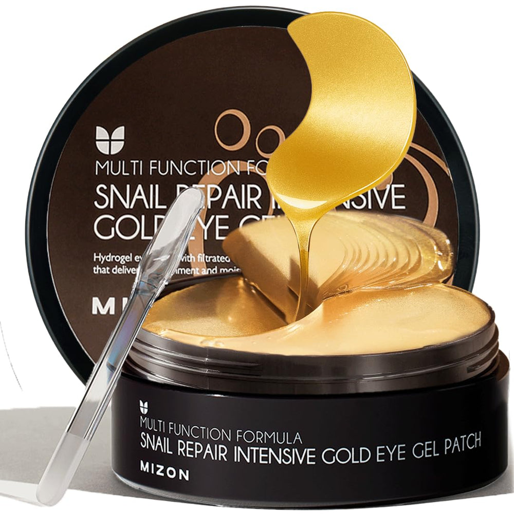 Parches oculares MIZON con 24K oro para hidratación intensiva.