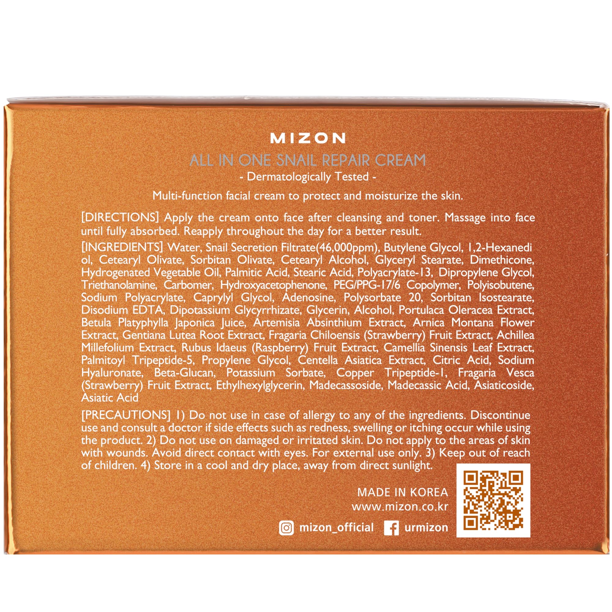 Presentación y caja de MIZON crema, 75 ml.