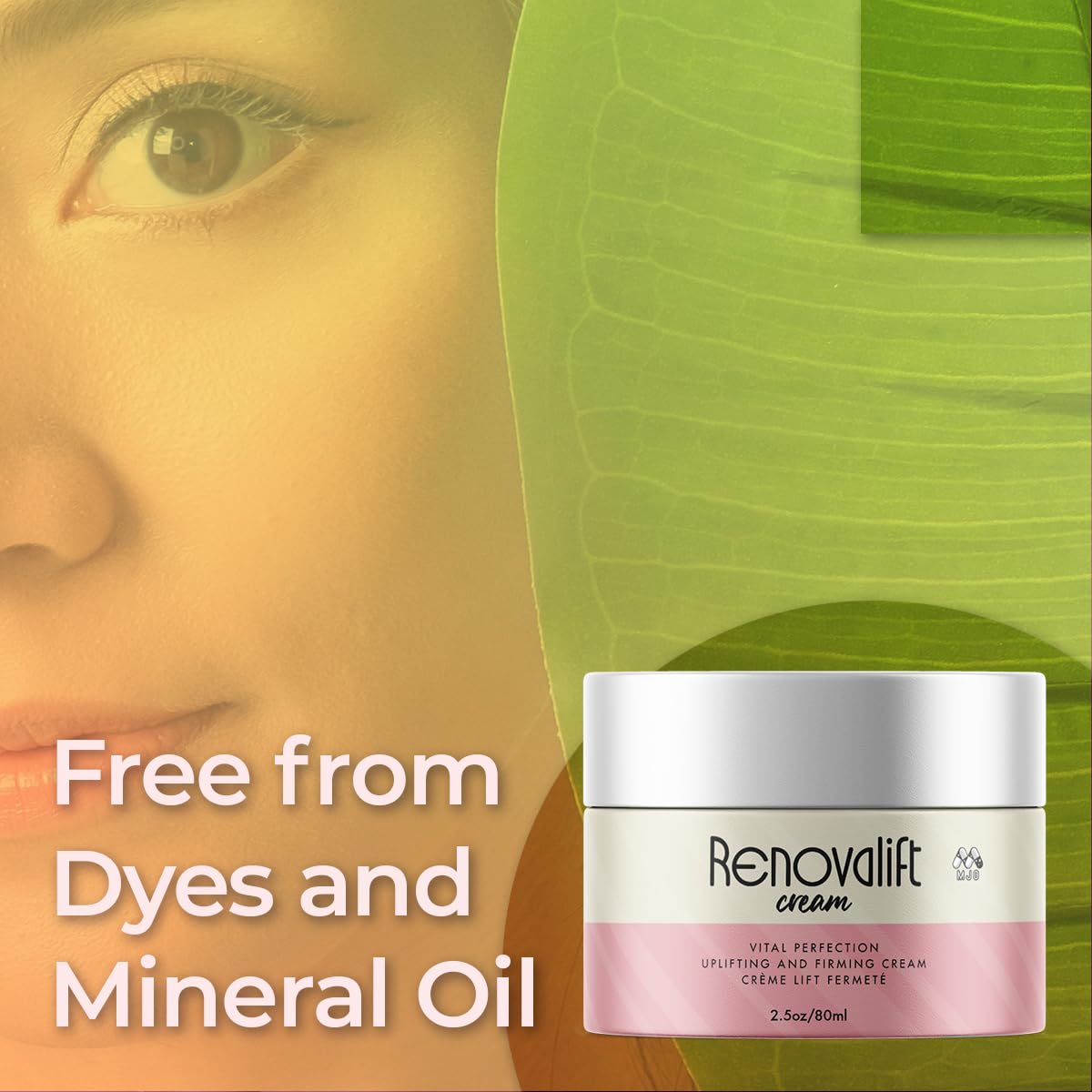 Renovalift crema, primer plano del envase con plantas