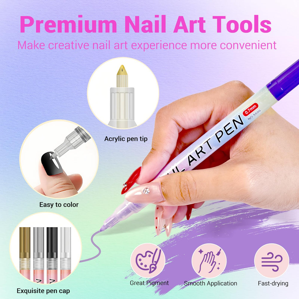 Conjunto de bolígrafos MKNZOME para uñas con colores vibrantes para diseños creativos.