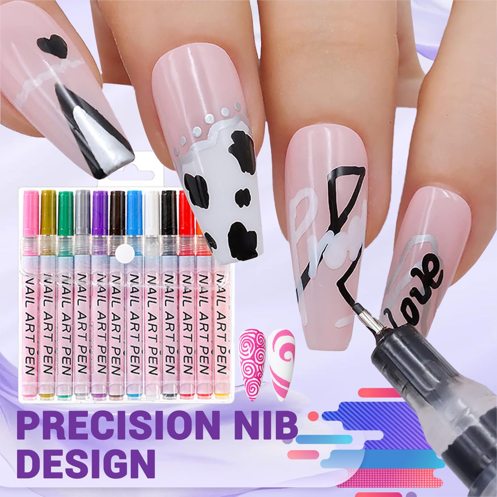 Dibujo de uñas 3D con efecto realista y acabado suave.