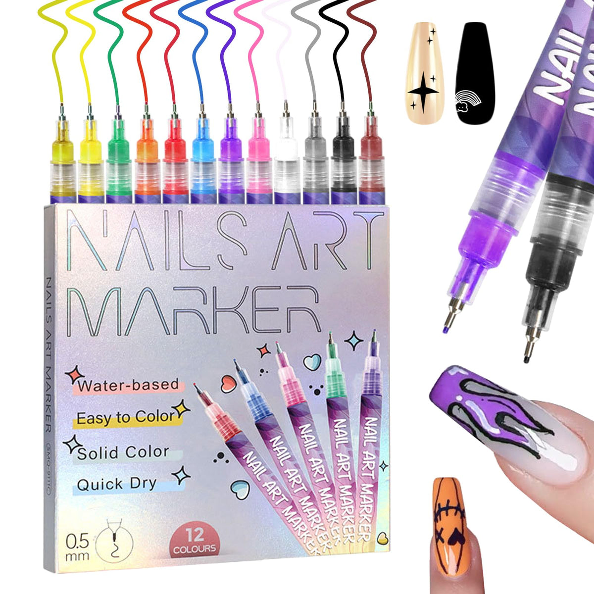 Rotuladores de uñas MKNZOME con punta 0.5 mm para trazos finos.