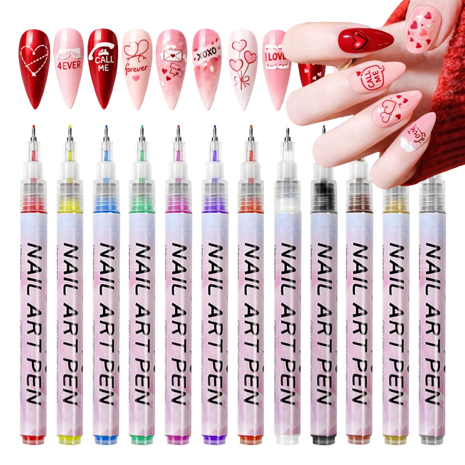 Conjunto MKNZOME de 12 bolígrafos para uñas, ideal para detalles finos y diseños precisos.