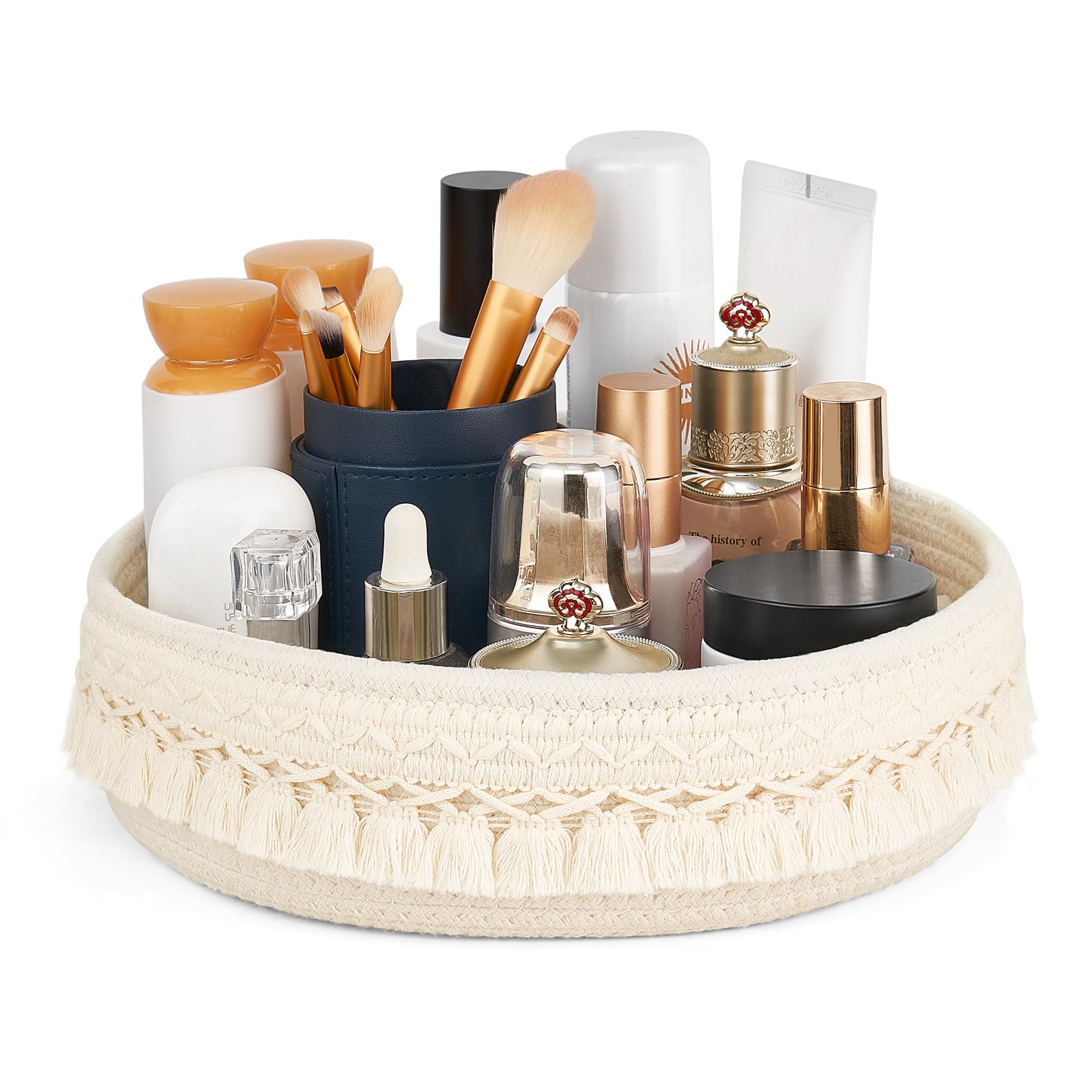 Mkono cesto macramé para maquillaje y perfume, ideal para mantener cosméticos ordenados