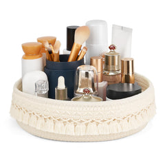Mkono cesto macramé para maquillaje y perfume, ideal para mantener cosméticos ordenados