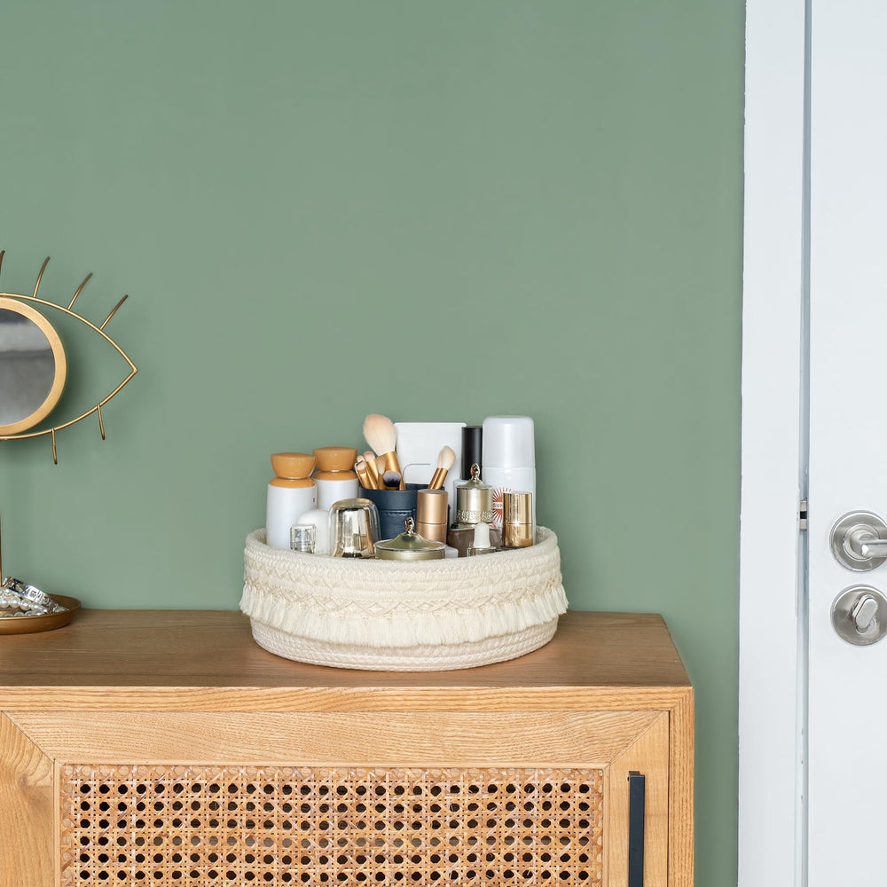 Mkono organizador macramé para cosméticos en tocador ordenado
