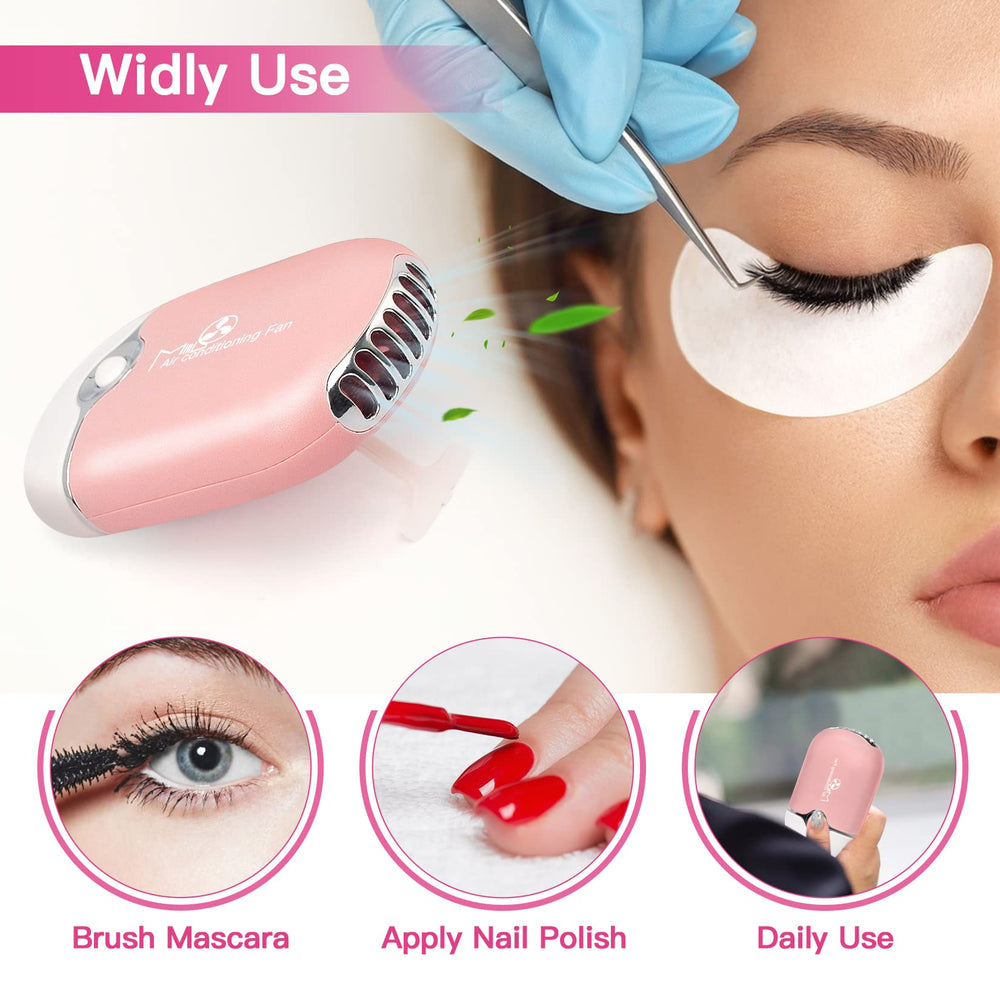 mlogiroa Lash Fan Mini, vista lateral, diseño compacto para llevar en bolso.