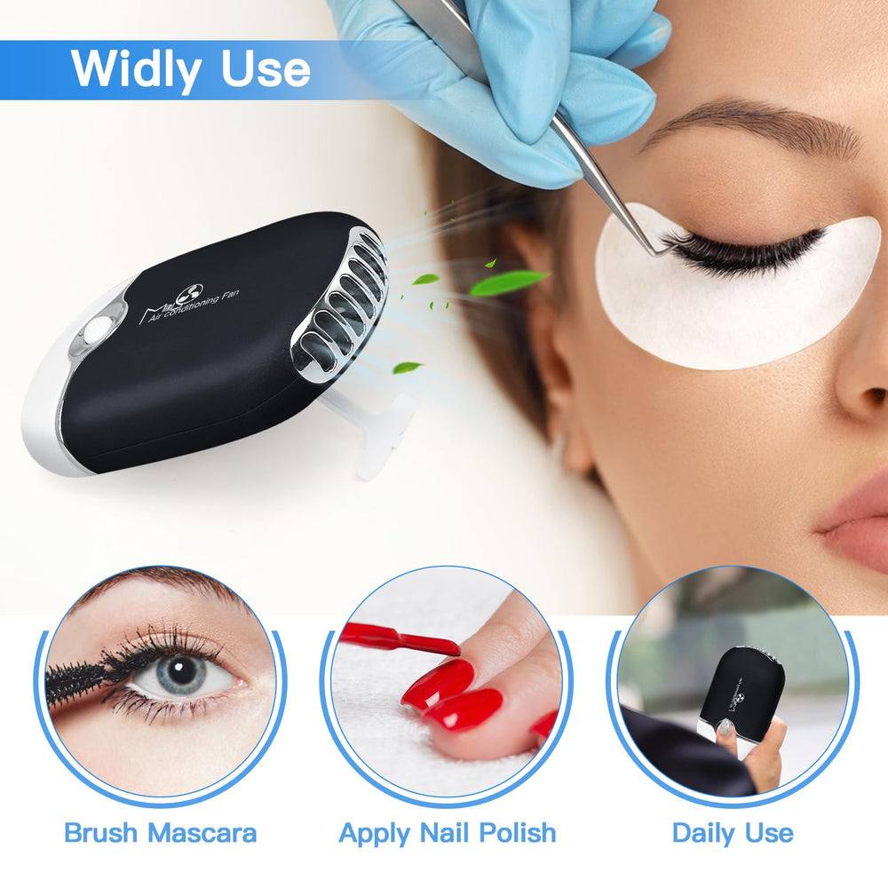 mlogiroa Ventilador portátil negro, ideal para viaje y maquillaje.