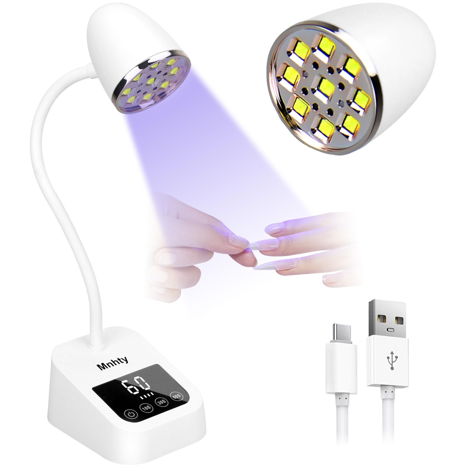 Mnhty lámpara UV mini con cuello ganso para curado cómodo de uñas