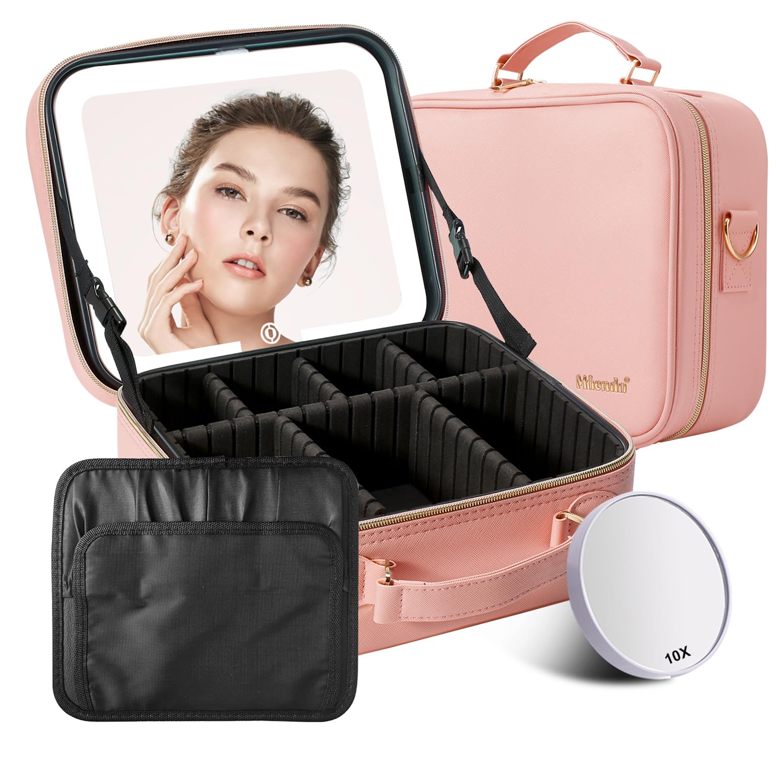 Mocado bolsa de maquillaje con espejo iluminado para viaje y retoques.