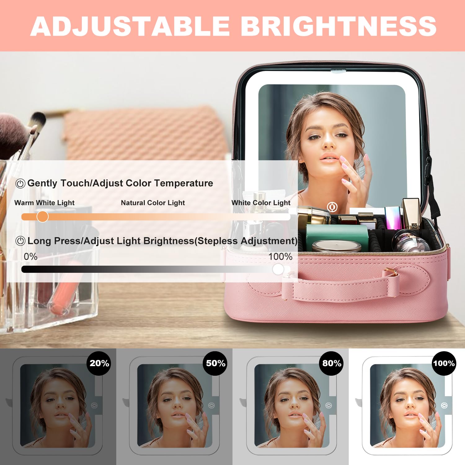 Espejo de maquillaje Mocado con lupa 10x y recargable para precisión.