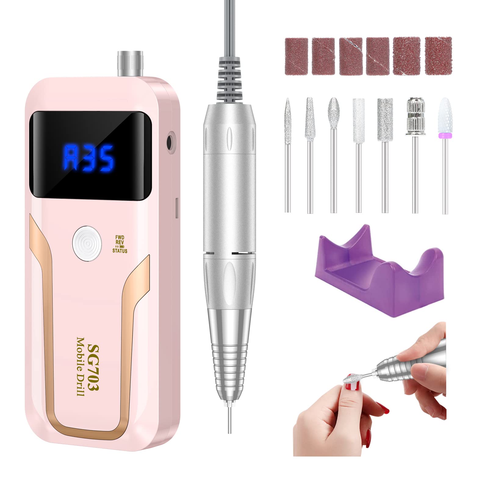Taladro para uñas portátil MOCOWIND con 35000 rpm para manicura profesional y en casa.