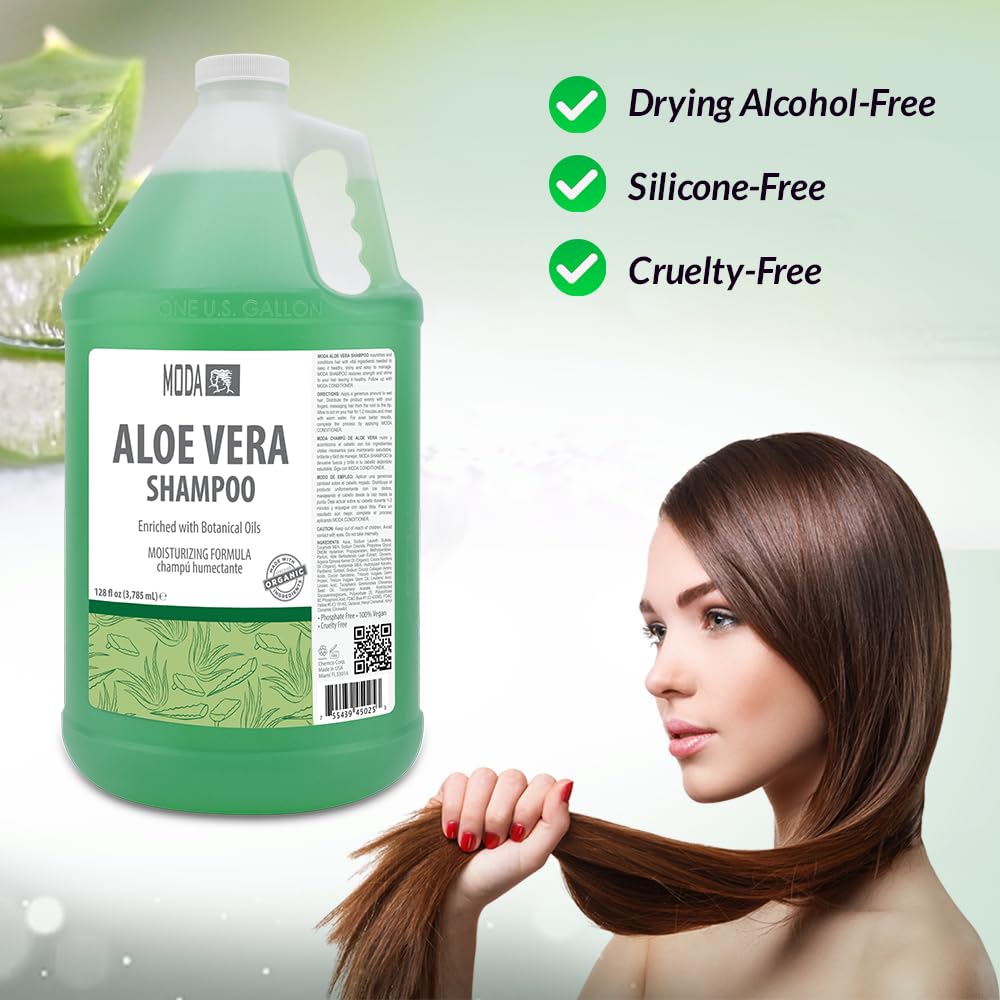 MODA Aloe Champú: masaje en el cuero cabelludo para una experiencia relajante.