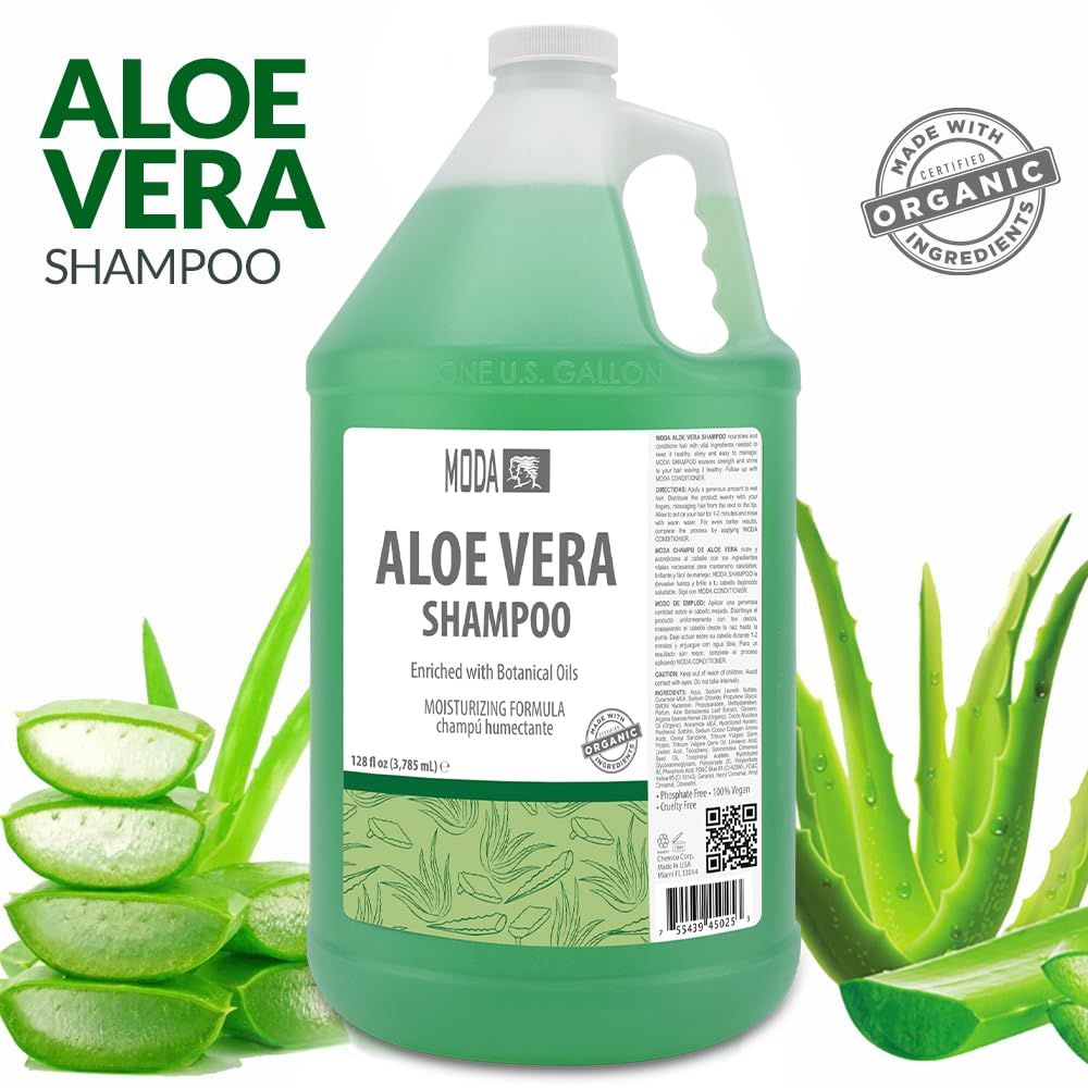 MODA Aloe Champú: envase grande de 128 oz para uso familiar.