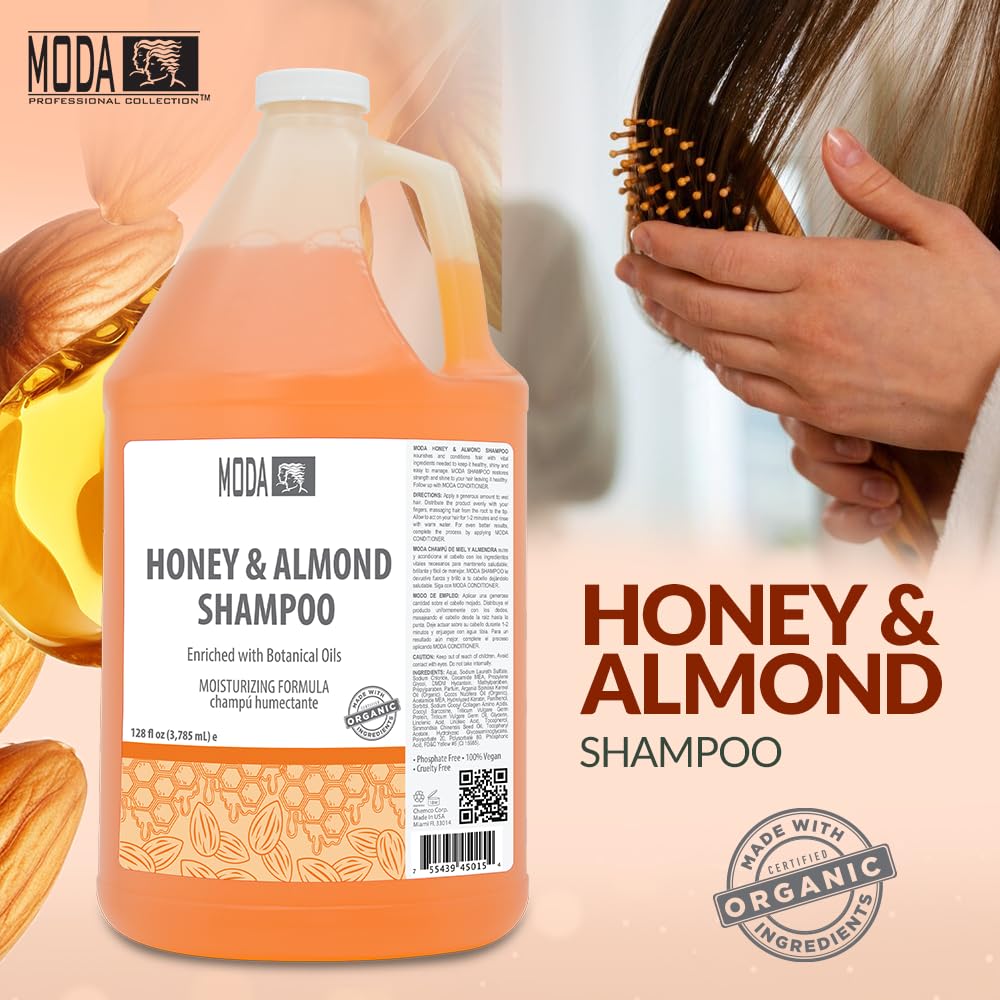 MODA Champú Miel Almendra, proceso de lavado limpio y acondiciona sin residuos pesados.