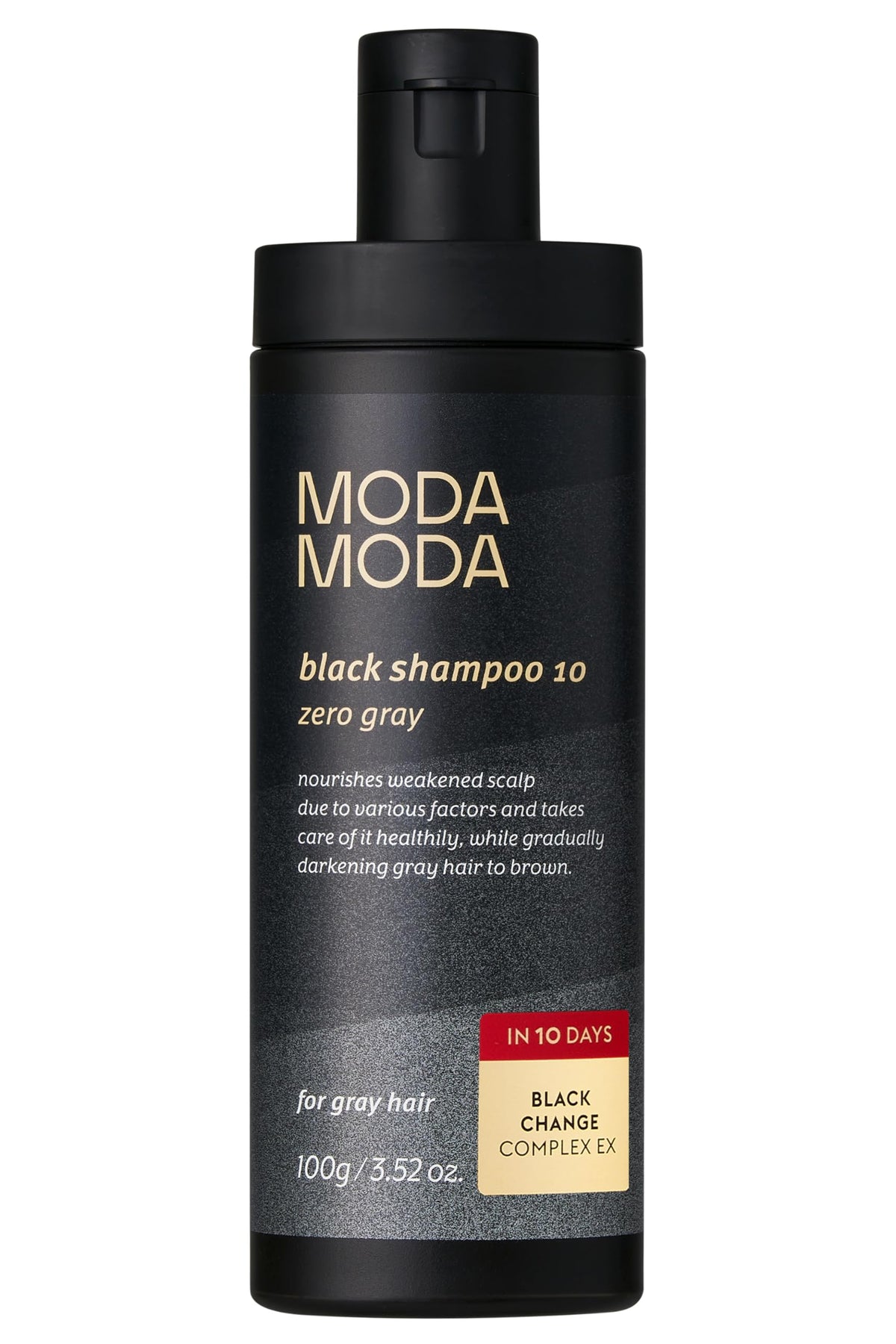 MODA MODA Zero Gray Black Champú: aplicación suave para oscurecer canas de forma natural.