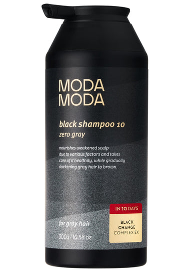 MODA MODA Zero Gray Black Shampoo vertido desde la botella para color natural de canas