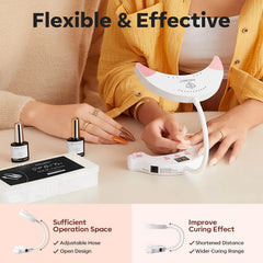 Modelones lamp shows three timer settings for tailored curing sessions.