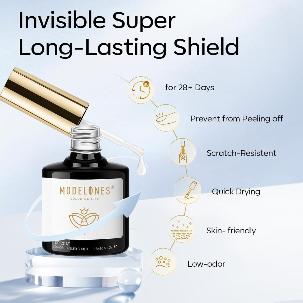 Modelones acabado brillante y duradero para uñas.
