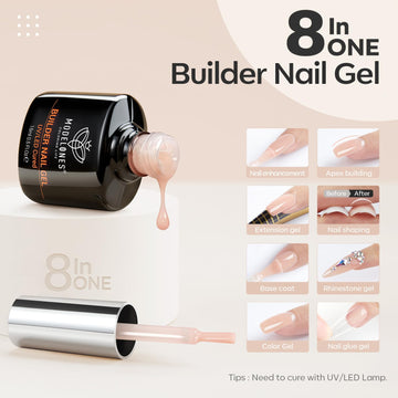 Modelones gel builder con brocha integrada para aplicación rápida y uniforme.