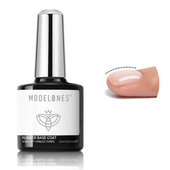 Modelones base gel rubber transparente para uñas, mejora adherencia y protege uñas naturales.
