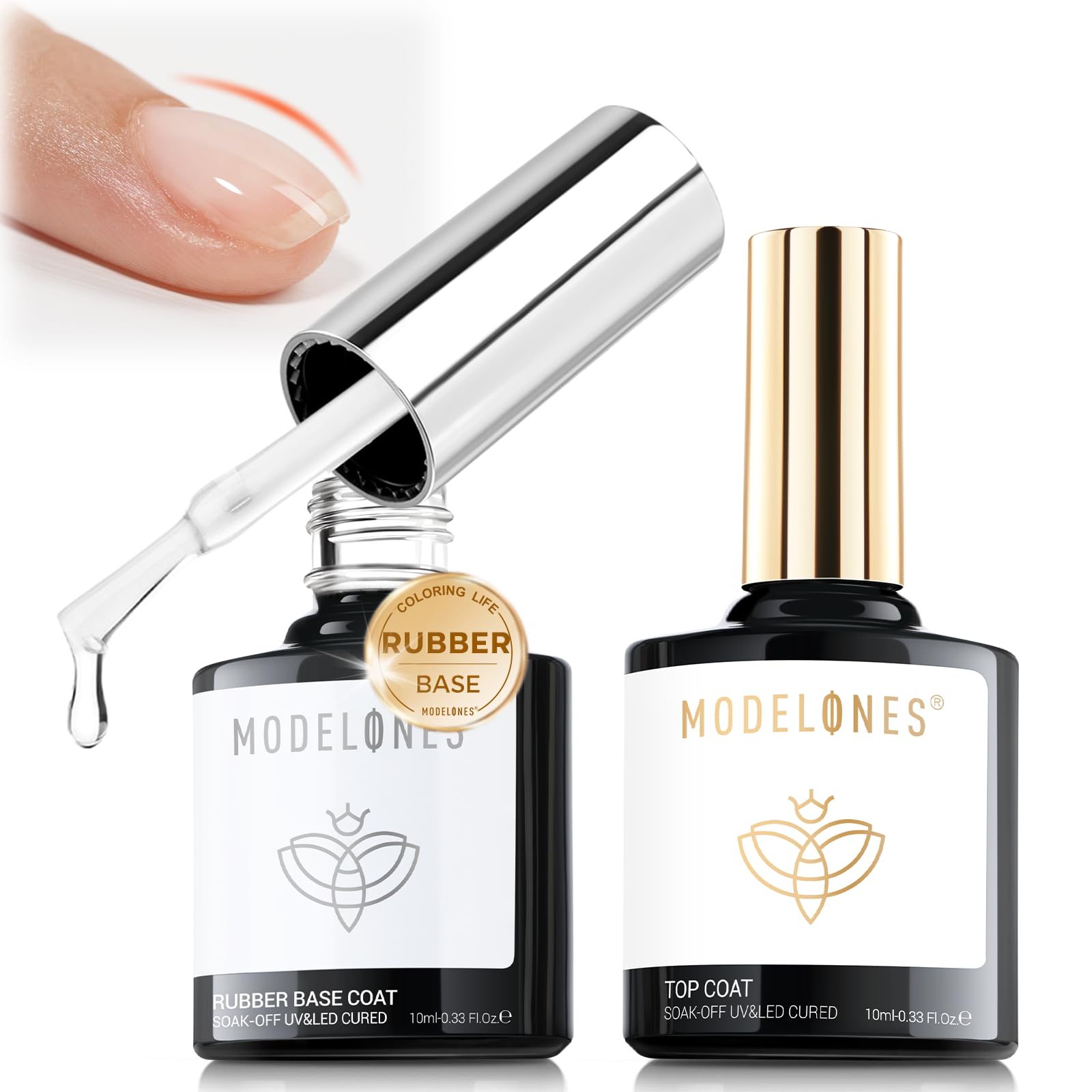 Modelones base goma en botella para uñas, fortalecedora al inicio de la manicura.