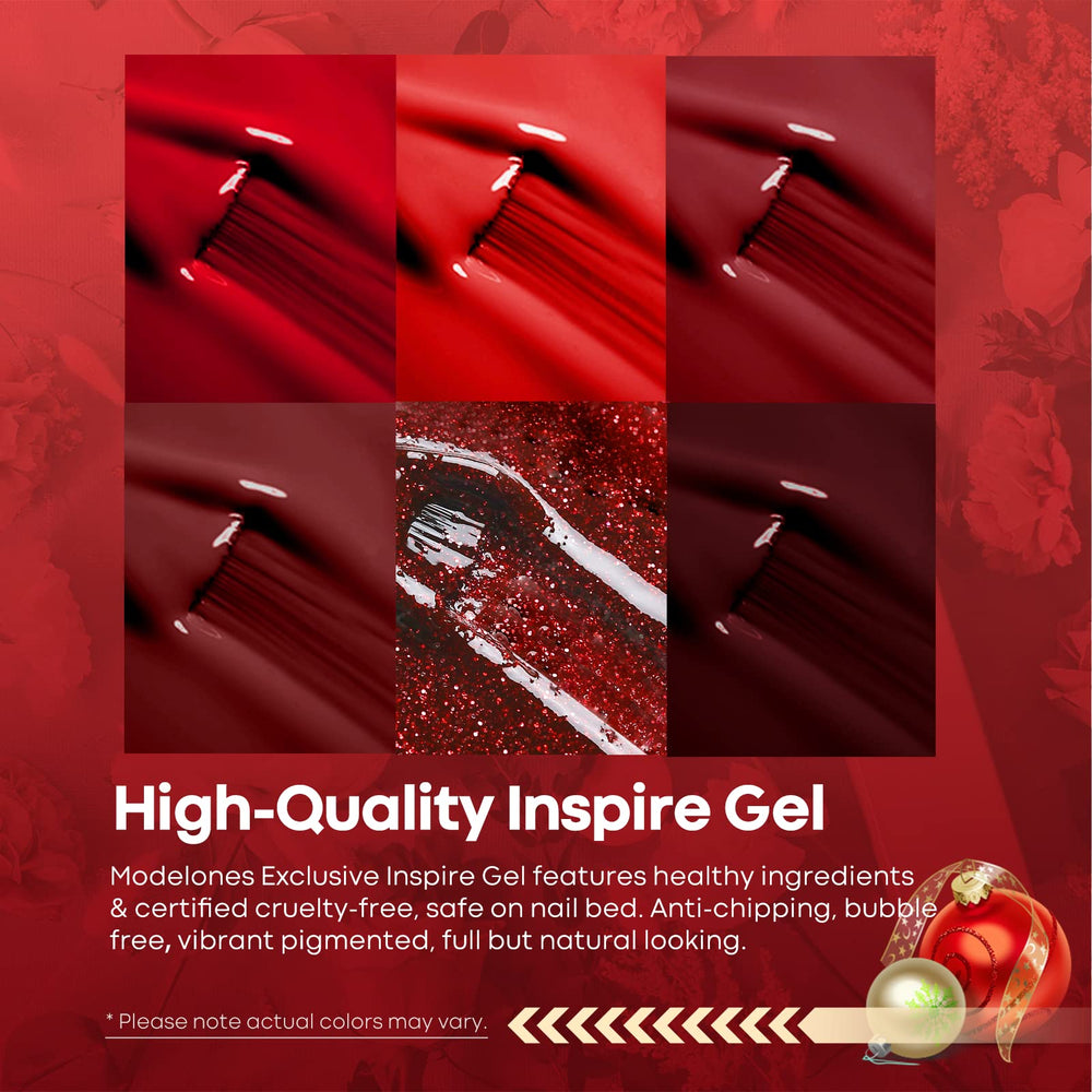 Modelones botellas gel rojo; aplicación suave y uniforme para uñas lisas.
