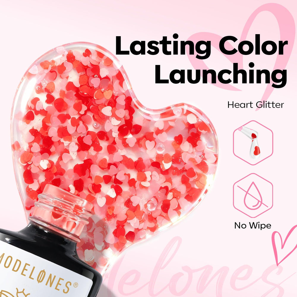 Modelones brillo gel rosa rojo, efecto destellos para uñas deslumbrantes