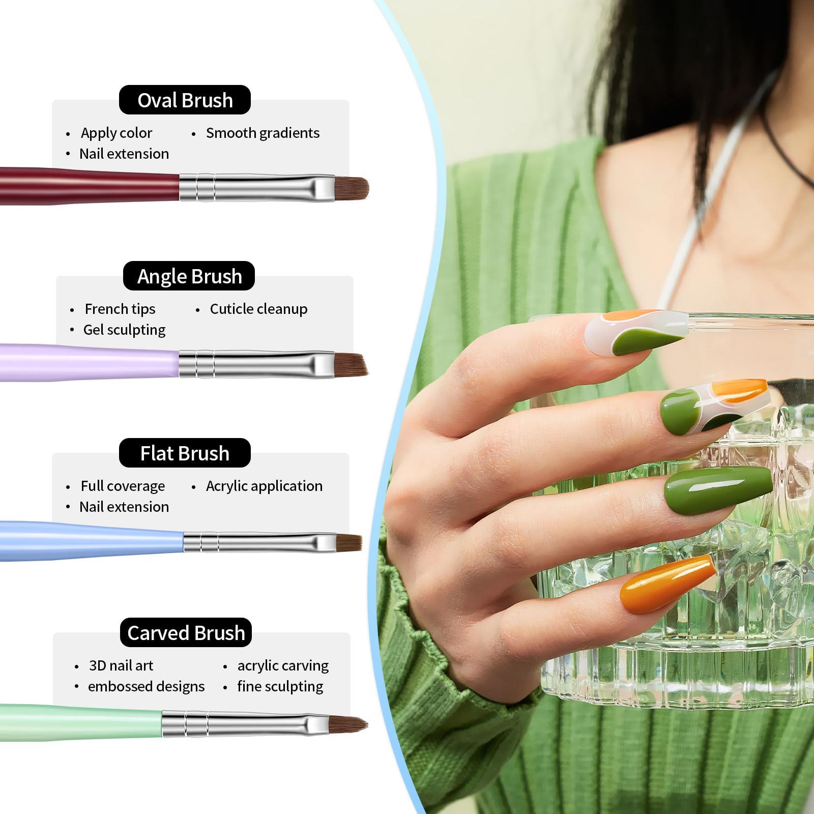 Modelones brocha para extension de gel, facilita capas lisas y continuas.