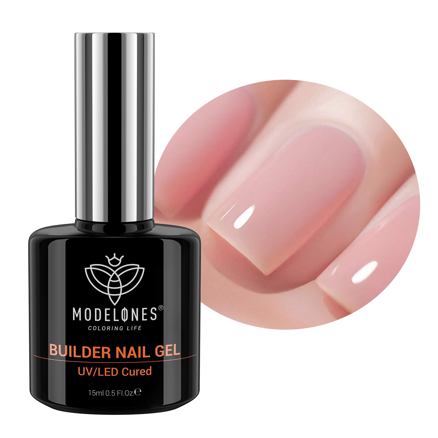 Modelones Builder Nail Gel rose blush base for smooth foundation.