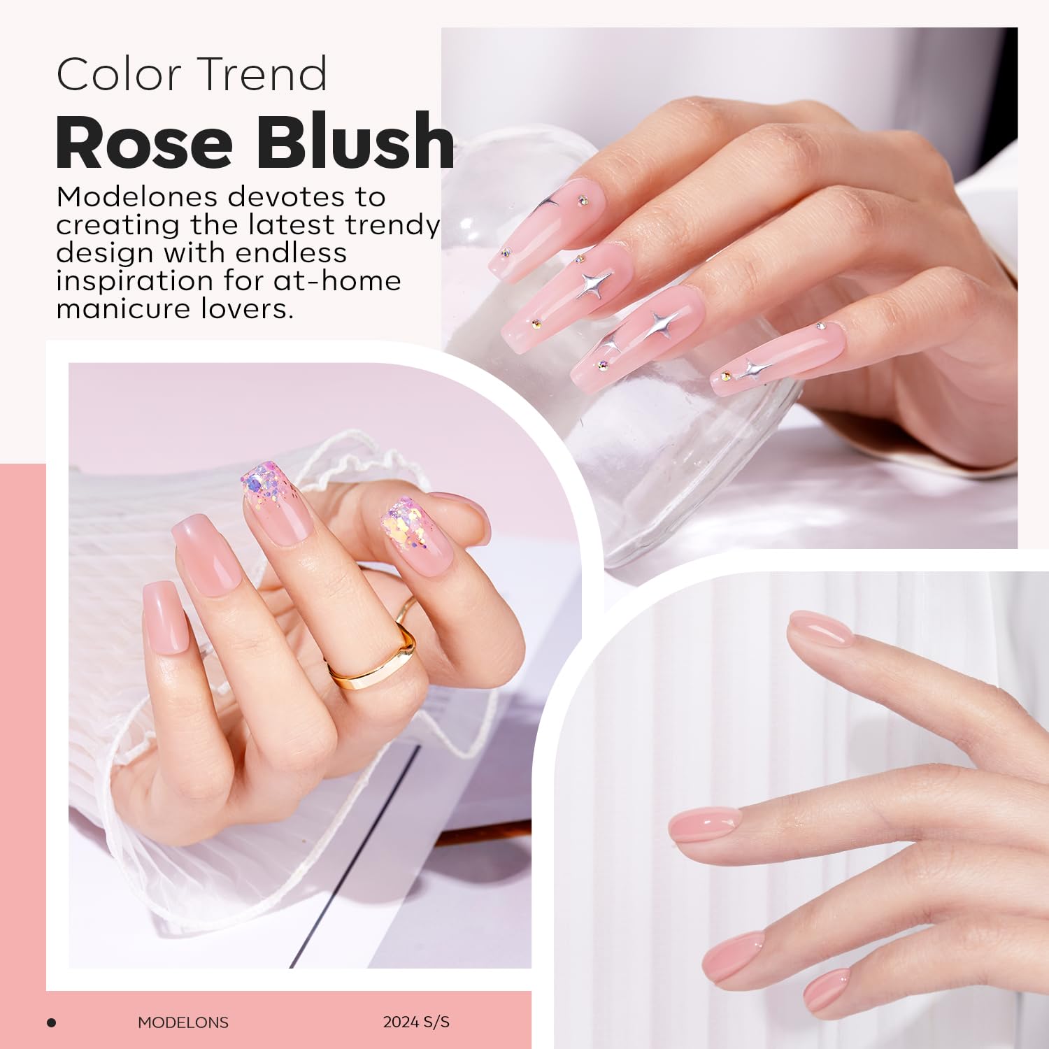 Modelones Builder Nail Gel reinforces overlays for durable wear.
