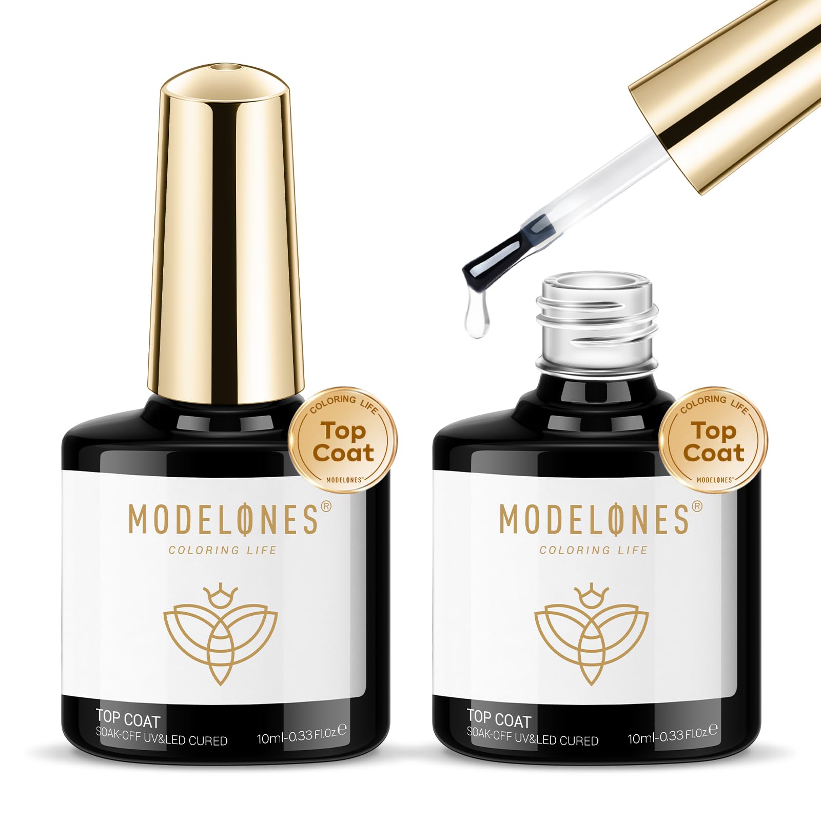 Modelones gel capa superior 2 piezas, botella cristal, brillo duradero para uñas.