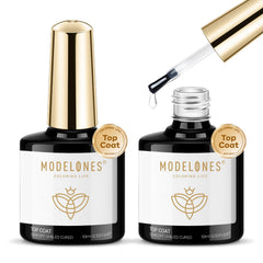 Modelones gel capa superior 2 piezas, botella cristal, brillo duradero para uñas.