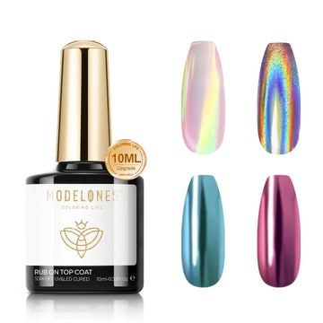 Modelones capa superior gel para polvo cromo; brillo espejo duradero en uñas.