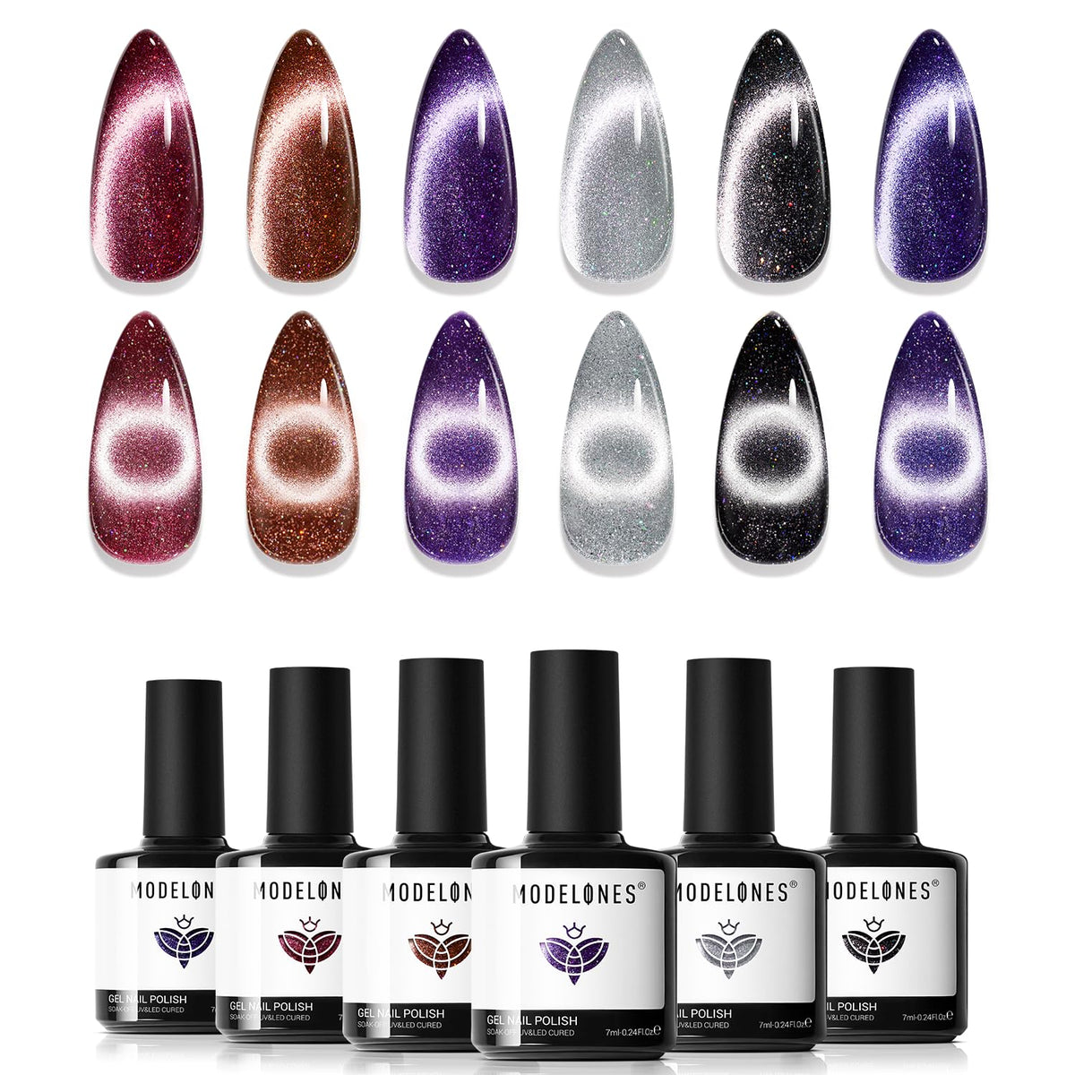 Modelones Cat Eye negro con brillo para uñas impactantes