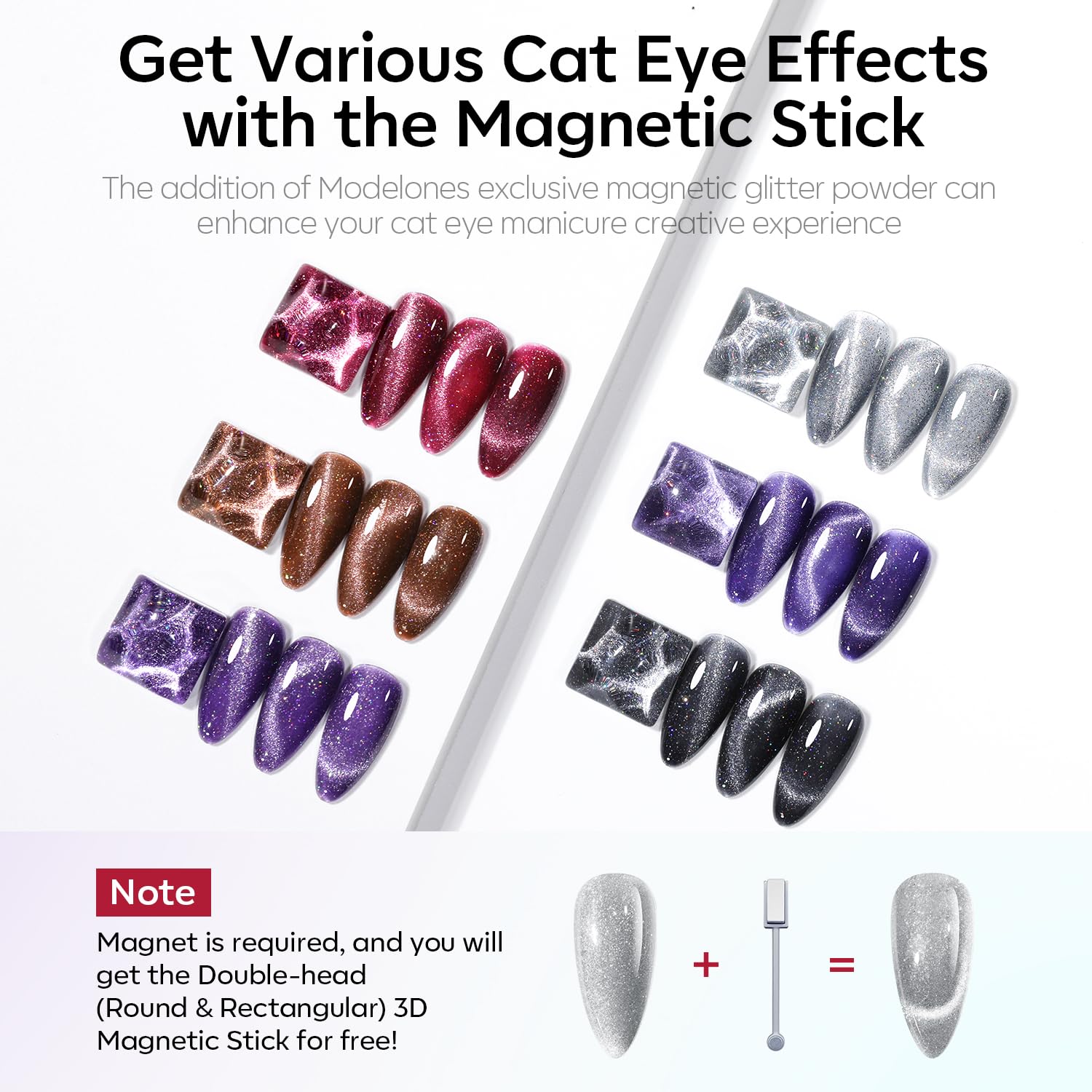 Modelones Cat Eye rojo con efecto imán para uñas llamativas