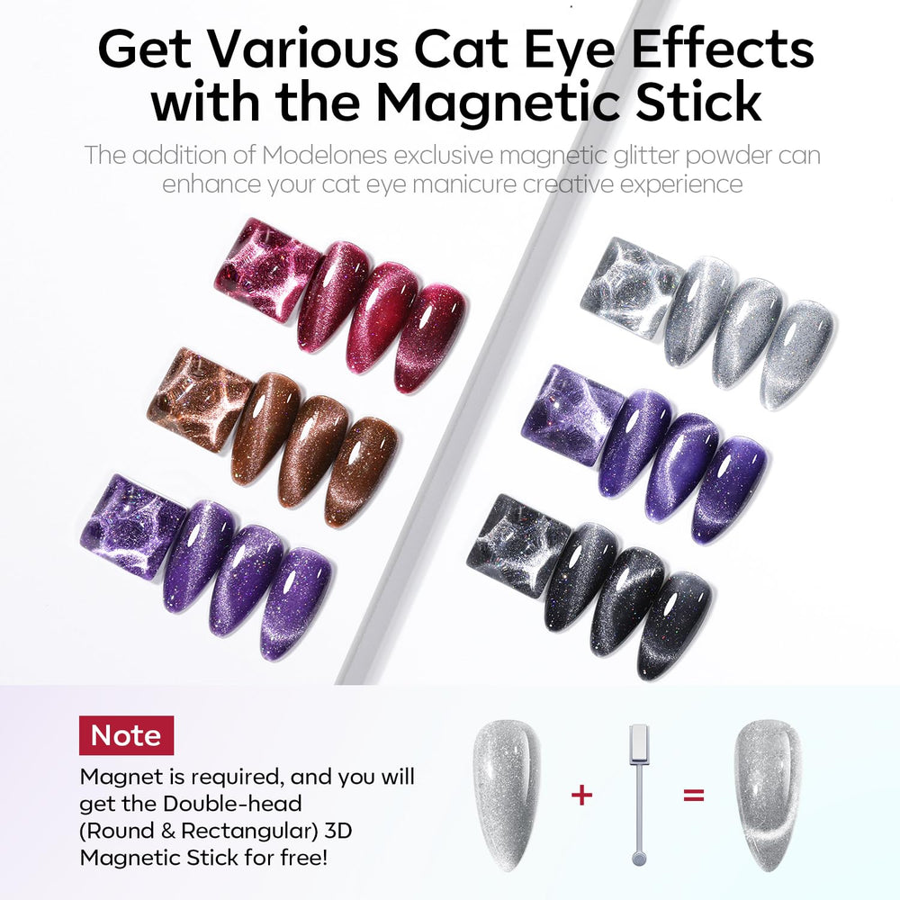 Modelones Cat Eye rojo con efecto imán para uñas llamativas