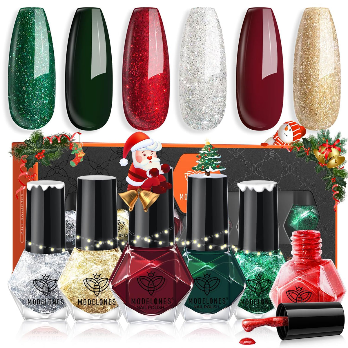 Modelones Christmas nail polish red for festive manicure and quick-dry results