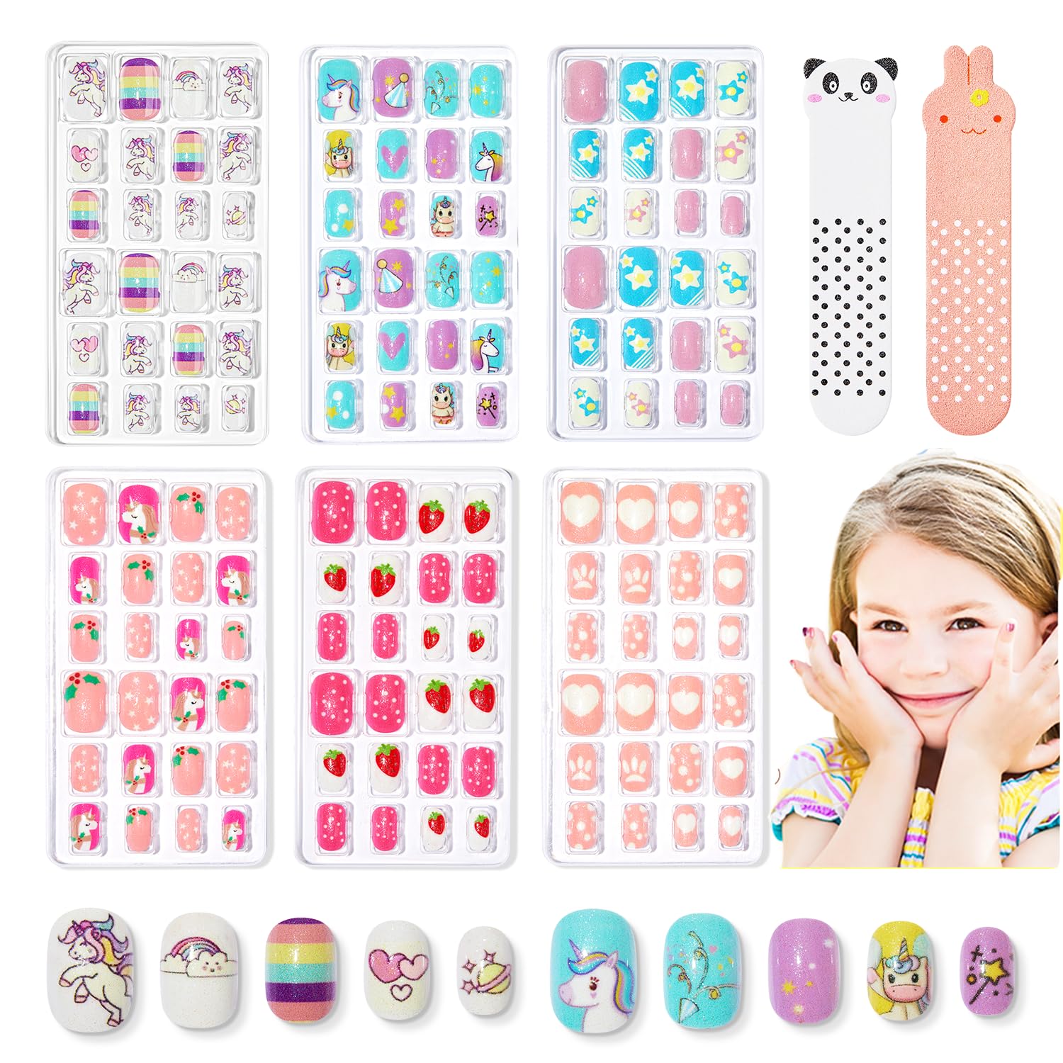 Modelones conjunto de uñas para niñas, 6 paquetes con colores divertidos y seguros.