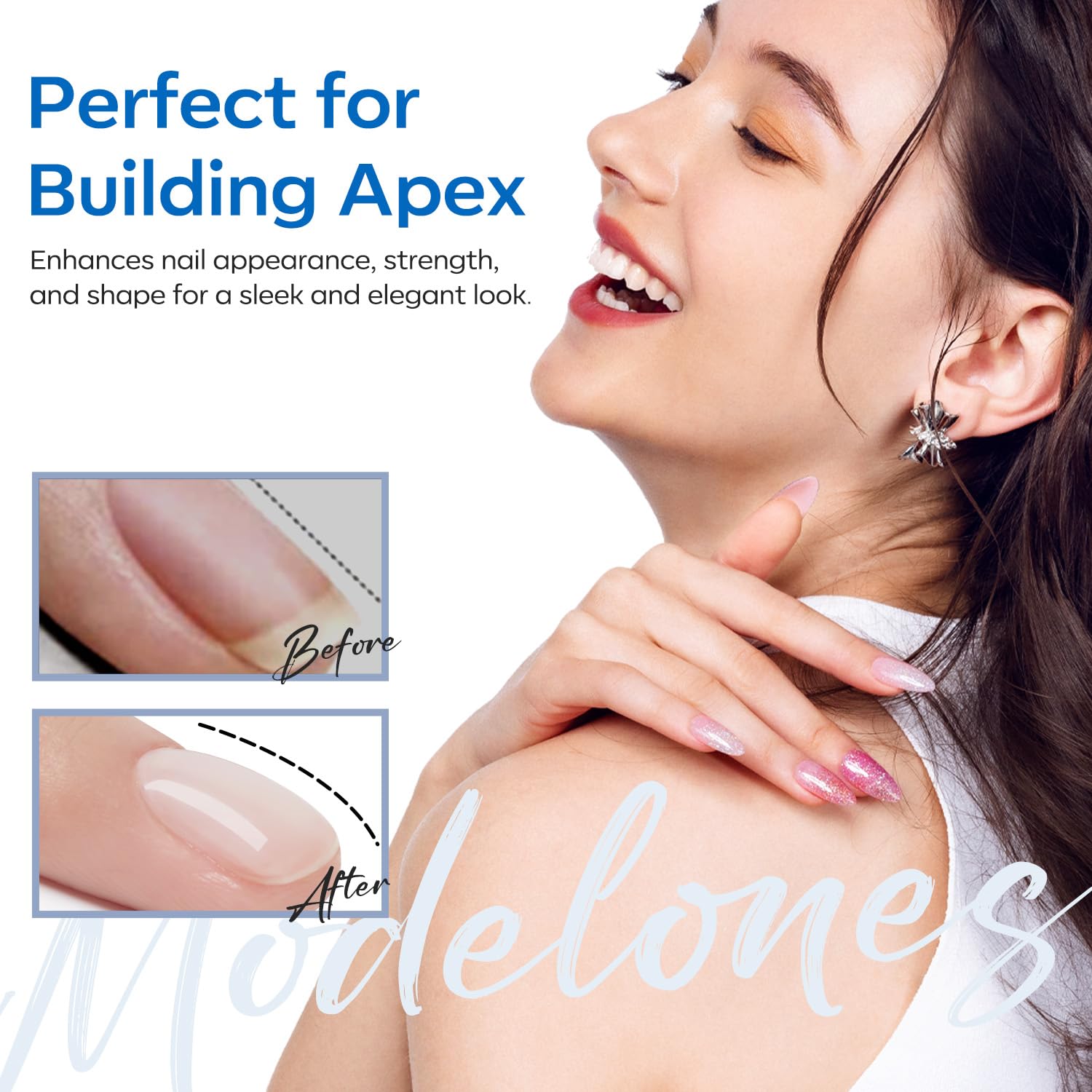 Modelones curvatura natural de uñas con base gel para mayor naturalidad.