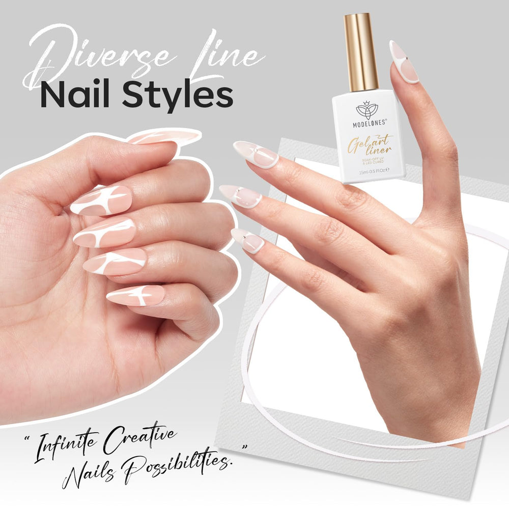 Delineado blanco en punta francesa con acentos finos de Modelones