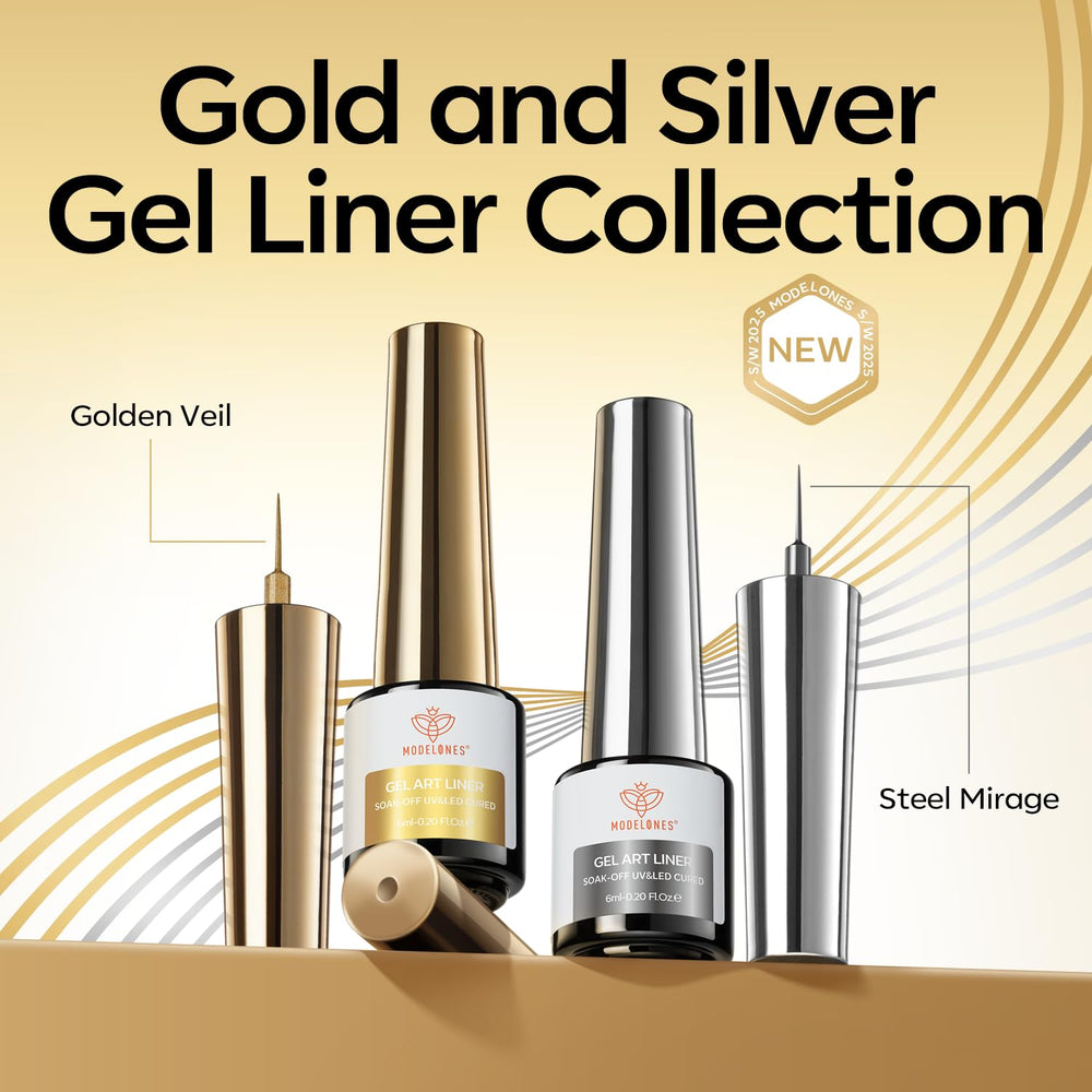 Modelones delineador de gel dorado con diseño remolino para uñas.