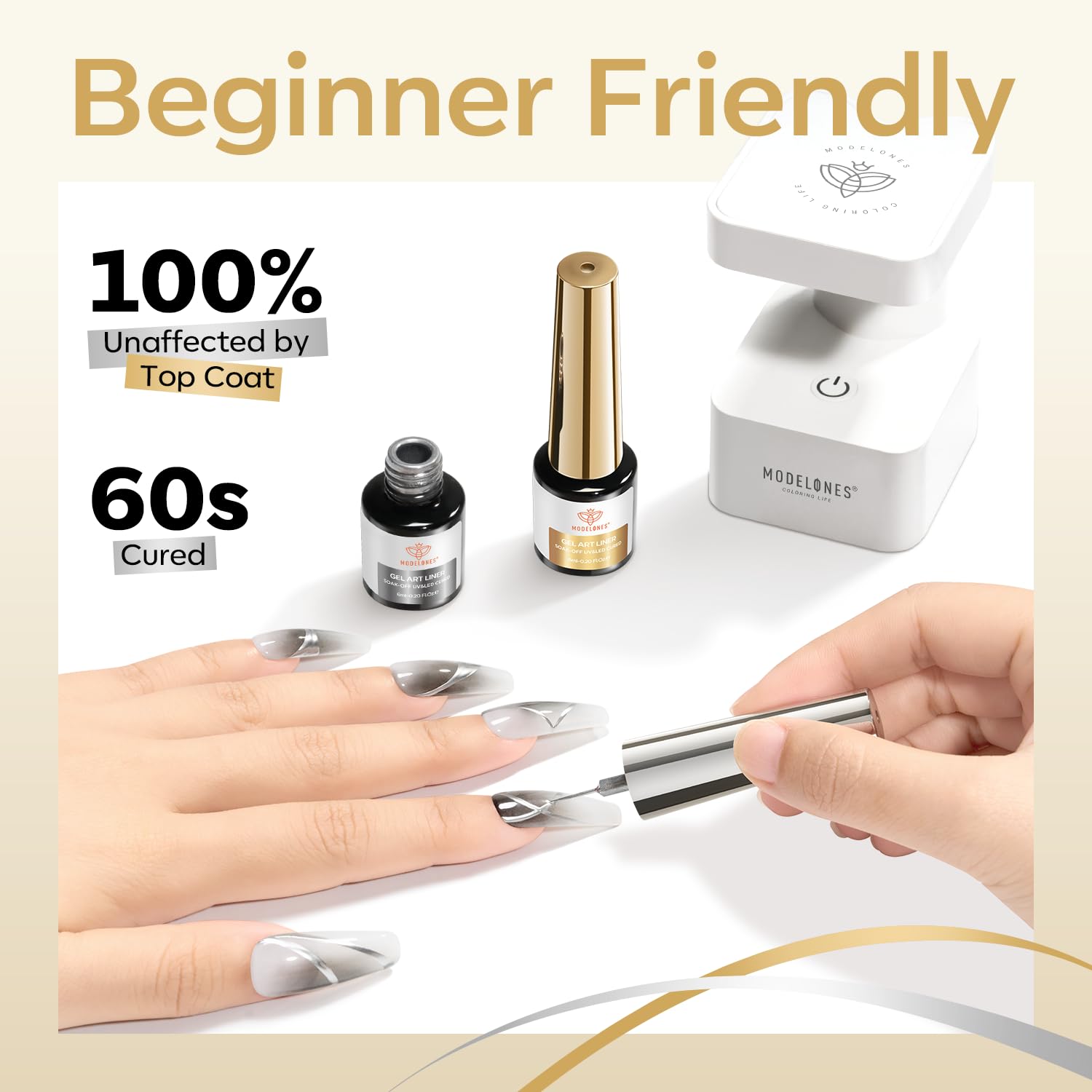 Modelones delineador de gel plata con diseño remolino para uñas.