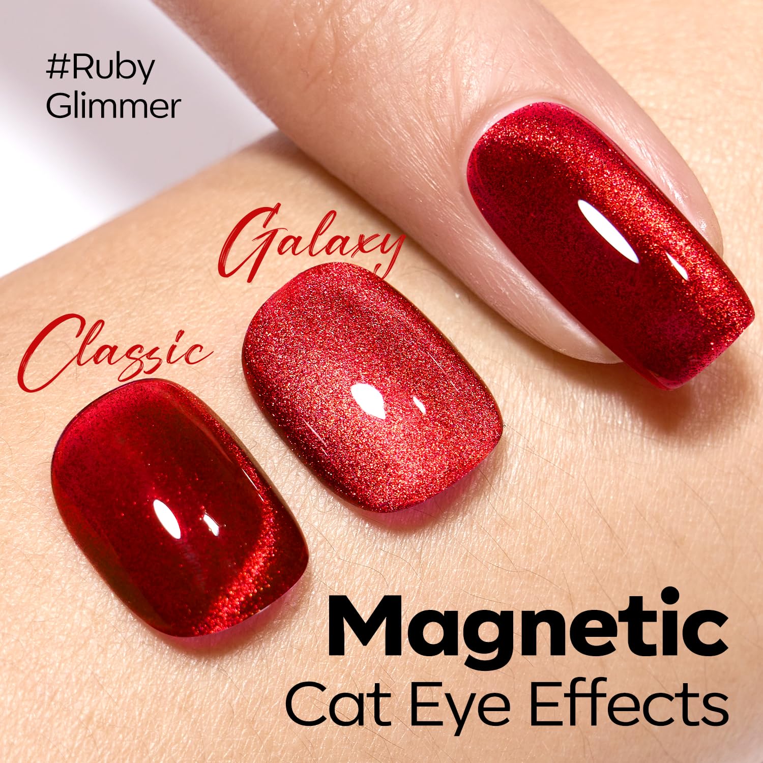 Modelones detalle de brillo iridiscente con partículas magnéticas.