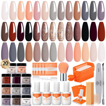 Modelones Dip Powder 20 colores rosas y naranjas para manicuras versátiles.