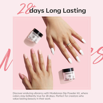 Modelones Dip Powder blanco, base neutra para estilos elegantes.