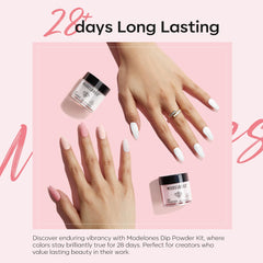 Modelones Dip Powder blanco, base neutra para estilos elegantes.